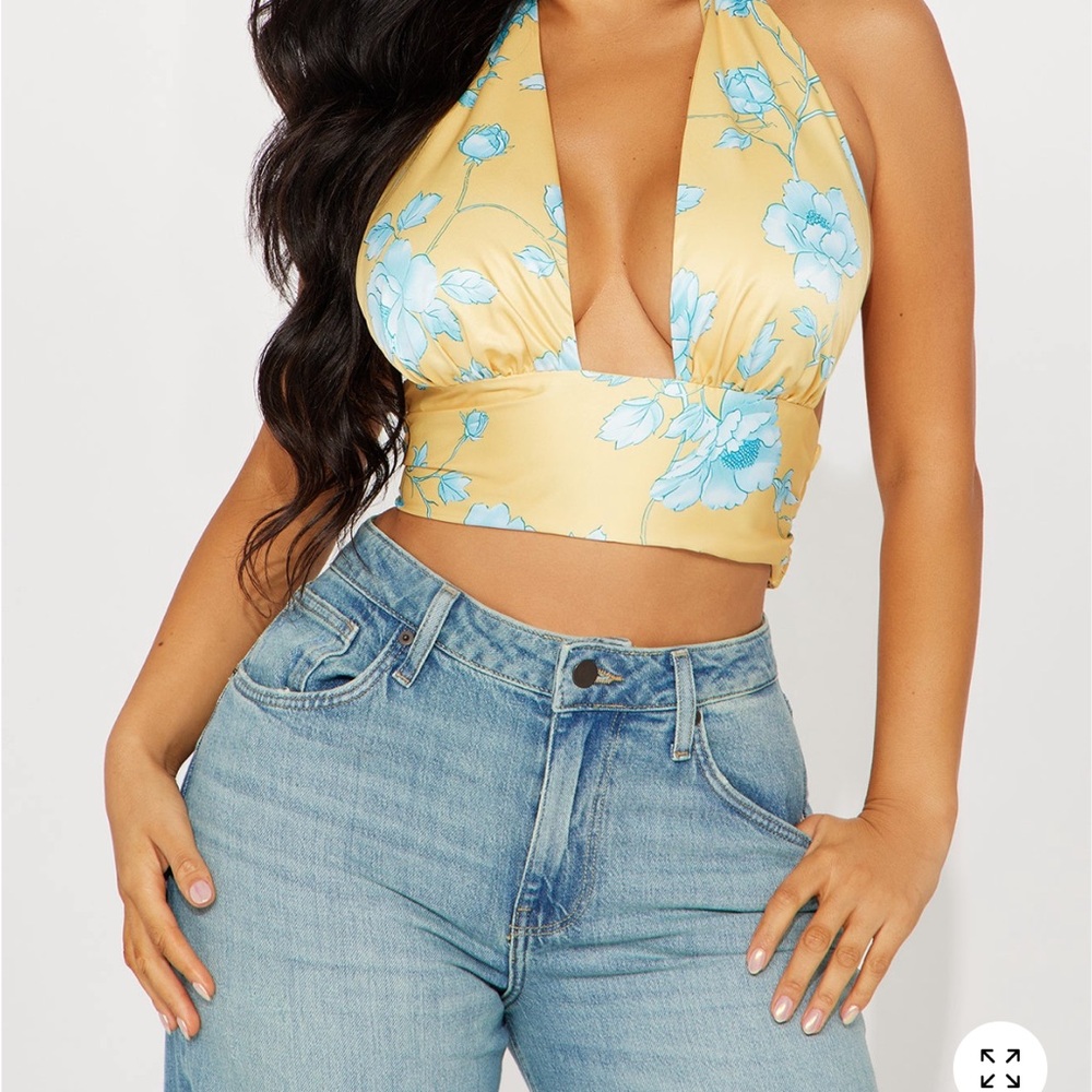 Floral Halter Neck Top - Yellow and Blue
